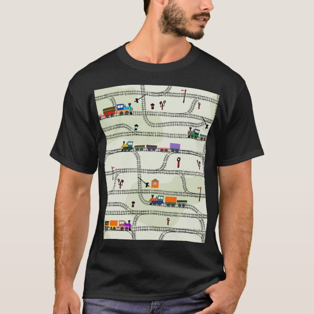 Kids Railway: Funny Seamless Pattern T-Shirt (Front)