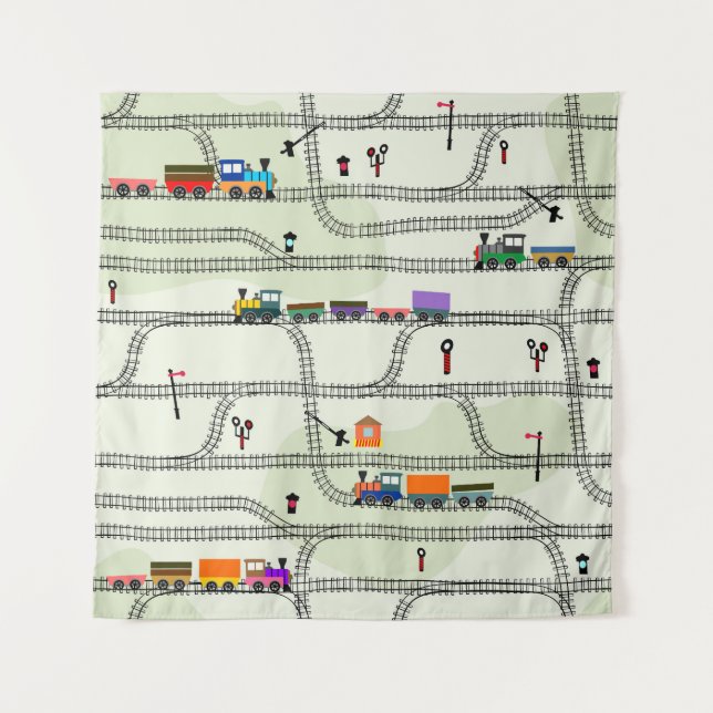 Kids Railway: Funny Seamless Pattern Tapestry (Front)