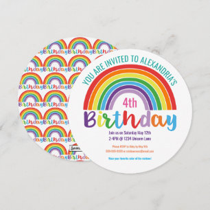 Kids Rainbow Birthday Party Colourful Pretty Girls Invitation