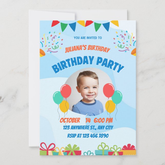  Kids Rainbow Birthday Party Invite (Front)