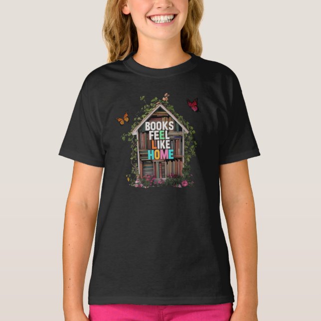 Kids Rainbow Book Home T-Shirt: Cozy Reading Lover T-Shirt (Front)