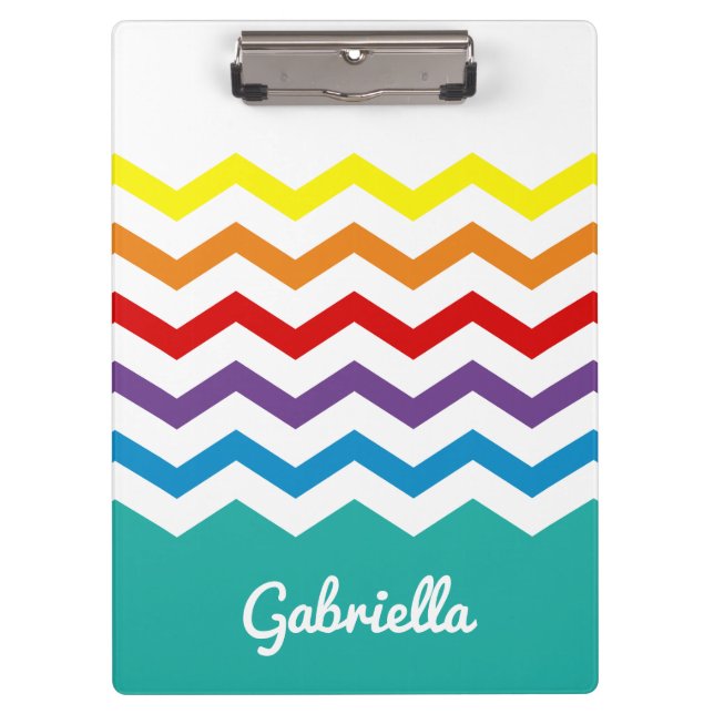 Kids Rainbow Chevron Colourful Pretty Personalised Clipboard (Front)