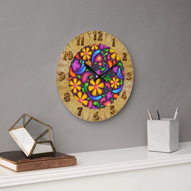 Kids rainbow colour abstract large clock (Office)