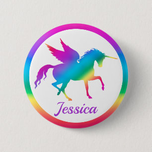 Kids Rainbow Gradient Unicorn Silhouette 6 Cm Round Badge
