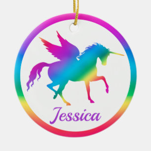 Kids Rainbow Gradient Unicorn Silhouette Ceramic Tree Decoration