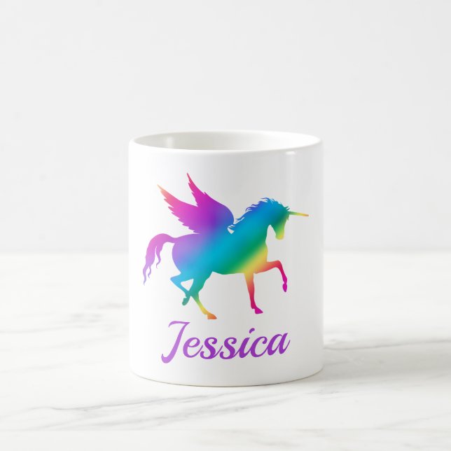 Kids Rainbow Gradient Unicorn Silhouette Coffee Mug (Center)