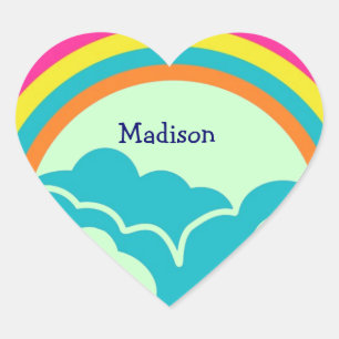 Kids Rainbow Heart Name Stickers