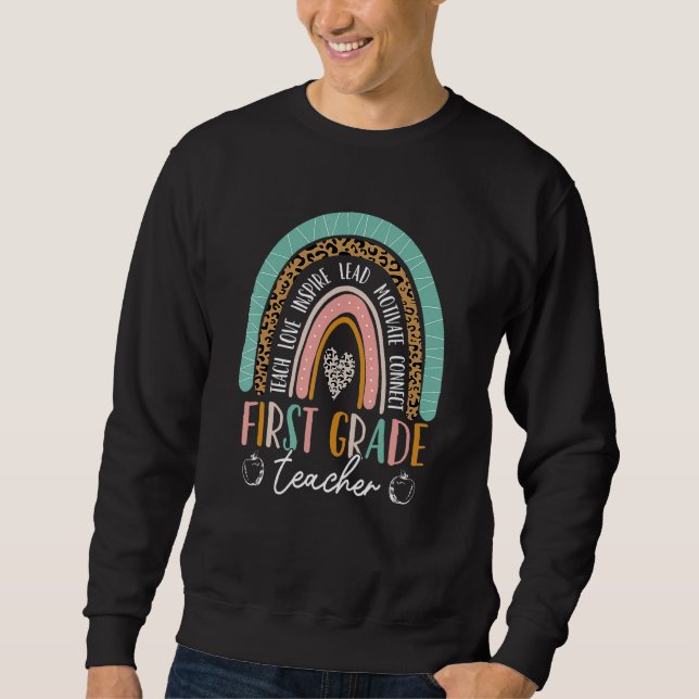 Kids Rainbow Leopard Pattern 1st Grade Girl Boy Te Sweatshirt (Front)