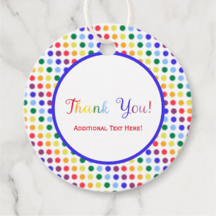 Kids Rainbow Polka Dots Party Favour Thank You Tags