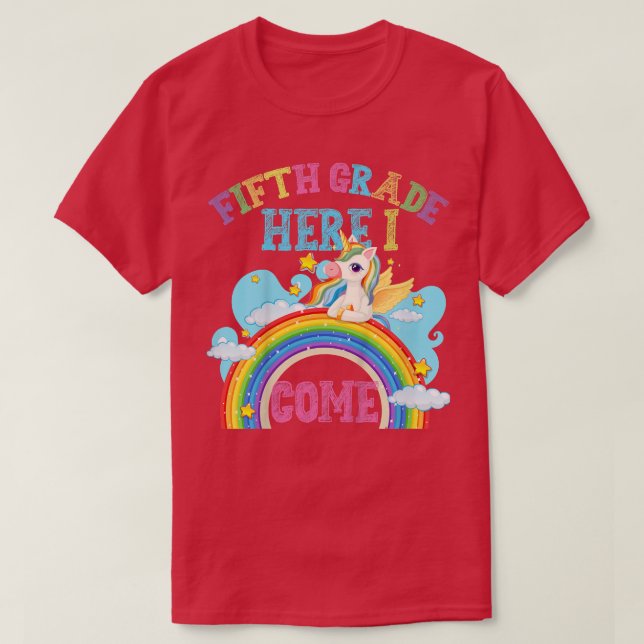 Kids Rainbow Unicorn Lover 5th Fifth Grade Here I  T-Shirt (Design Front)
