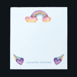 Kids Rainbow Watercolor | Add Name Notepad<br><div class="desc">This is a watercolor illustrations of a rainbow coming out of the clouds and hearts. You can have your name printed on the bottom of this product. The text is editable. Great personalised stationary for kids to use at school!</div>