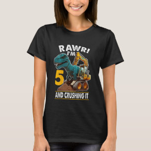 Kids Rawr I m 5 Dinosaur 5th Birthday Excavator 5 T-Shirt