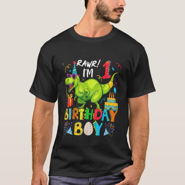 Kids Rawr I'm 1st Birthday Boy Dinosaur rex 1 Year T-Shirt (Front)