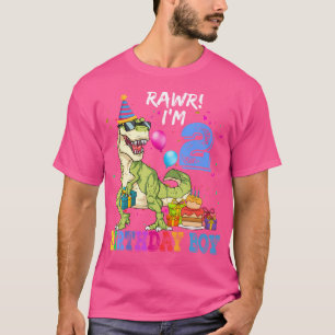 Kids Rawr I'M 2 2Nd Birthday Boy T Rex Dinosaur Pa T-Shirt