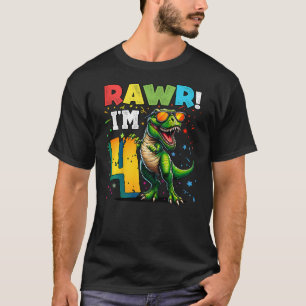 Kids Rawr I'm 4 4th Birthday T Rex Dinosaur Party  T-Shirt