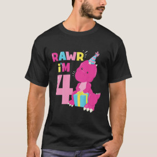 Kids Rawr Im 4 Dinosaur Girl 4Th Birthday Party Fo T-Shirt