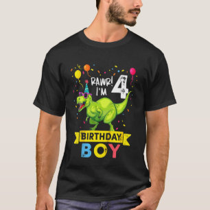 Kids Rawr I'm 4th Birthday Boy Dinosaur Rex 4 Year T-Shirt