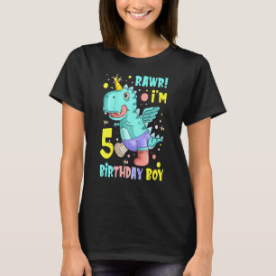 Kids Rawr Im 5 5th Birthday Boy Trex Dinosaur Birt T-Shirt