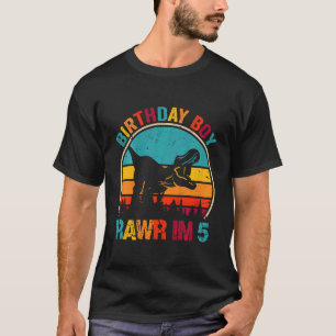 Kids Rawr I'm 5 Dinosaur 5th Birthday Boy Rex 5 Ye T-Shirt