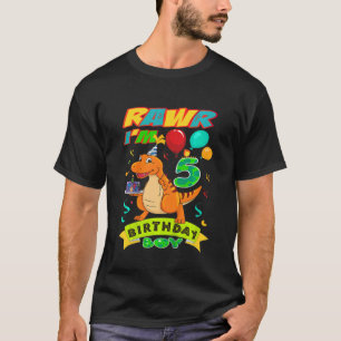 Kids Rawr I'm 5th Birthday Boy Dino Rex 5 Years Ol T-Shirt
