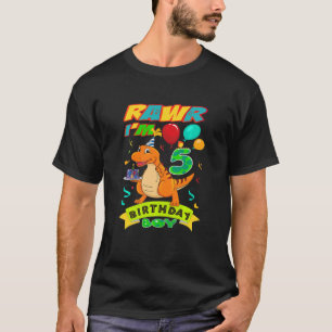 Kids Rawr I'm 5th Birthday Boy Dino Rex 5 Years Ol T-Shirt