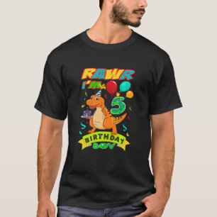 Kids Rawr I'm 5th Birthday Boy Dino Rex 5 Years Ol T-Shirt