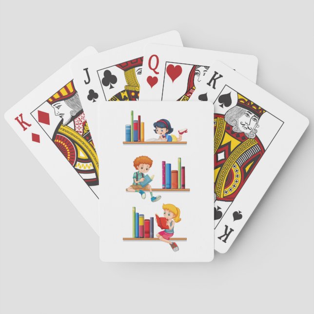 Kids Reading Books on Shelf Playing Cards (Back)