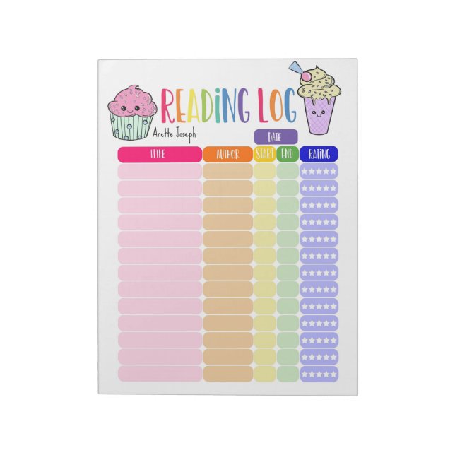 Kids Reading log homeschool reading log, cupcake Notepad (Rotated)