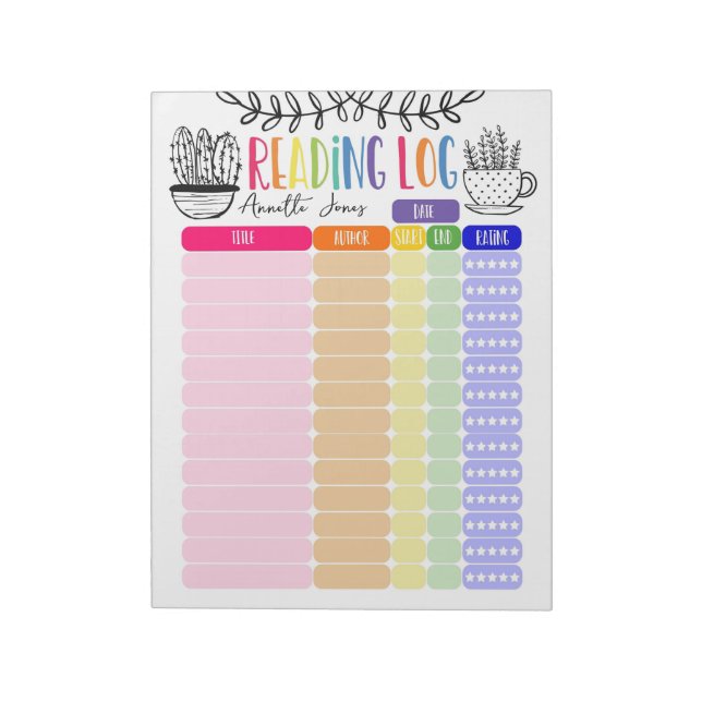 Kids Reading log homeschool reading log, plant Notepad (Rotated)