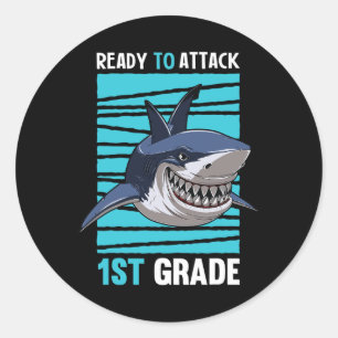 Kids Ready To Attack 1st Grade First Day of School Classic Round Sticker