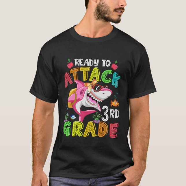 Kids Ready To Attack 3Rd Grade Shark Backpack Back T-Shirt (Front)