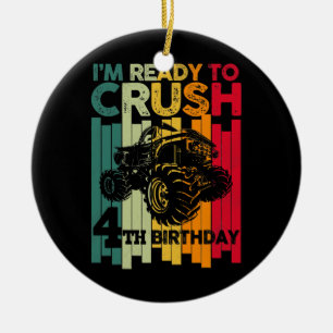 Kids Ready To Crush 4th Birthday 4 Monster Truck Ceramic Tree Decoration