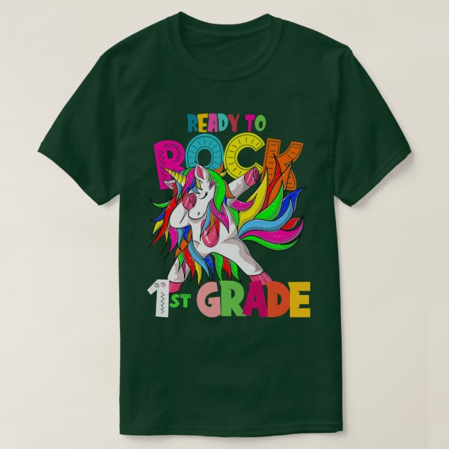 Kids Ready to rock 1st grade dabbing unicorn back  T-Shirt (Design Front)