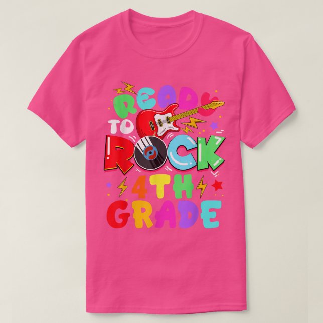 Kids Ready To Rock 4th Grade Guitar Back To School T-Shirt (Design Front)