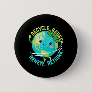 Kids Recycle Reuse Renew Rethink Cute Earth Day Bo 6 Cm Round Badge