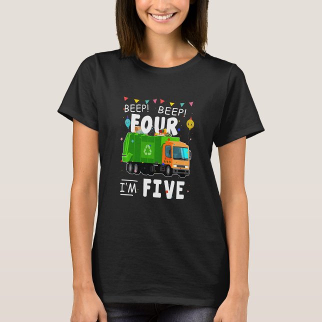 Kids Recycling I'm Five Year Old Garbage Truck 5th T-Shirt (Front)