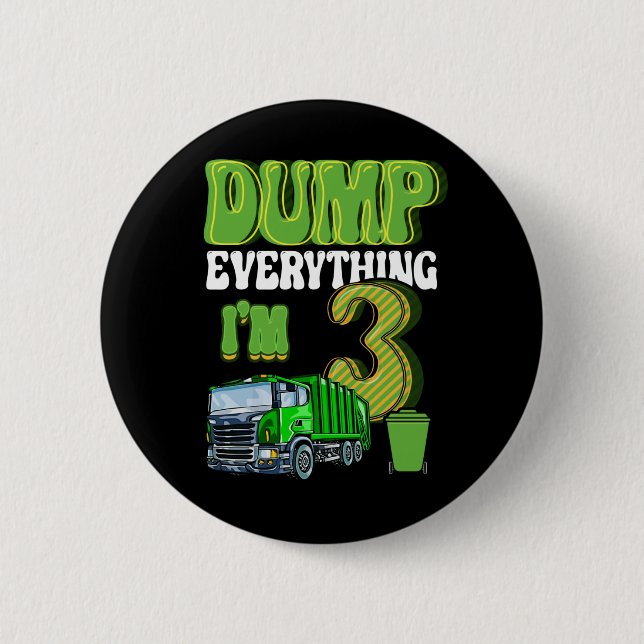 Kids Recycling Trash 3 Year Old Garbage Truck 3rd 6 Cm Round Badge (Front)