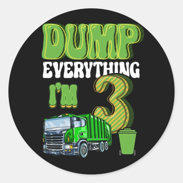Kids Recycling Trash 3 Year Old Garbage Truck 3rd Classic Round Sticker (Front)