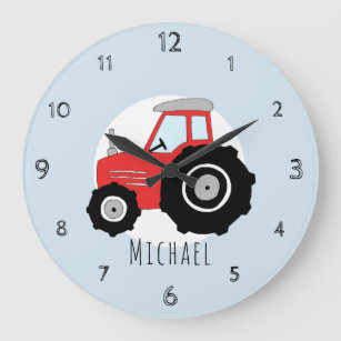 Kids Red Farm Tractor Cartoon Car Boys Nursery Large Clock