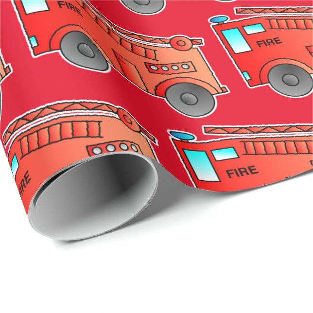 Kids Red Fire Truck Wrapping Paper (Roll Corner)