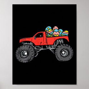 Kids Red Monster Truck Eggs Easter Egg Hunting Boy Poster