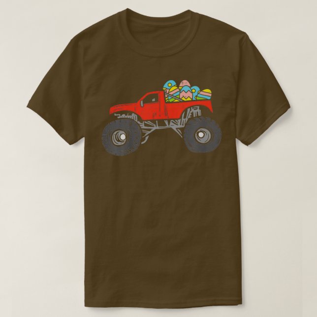 Kids Red Monster Truck Eggs Easter Egg Hunting Boy T-Shirt (Design Front)