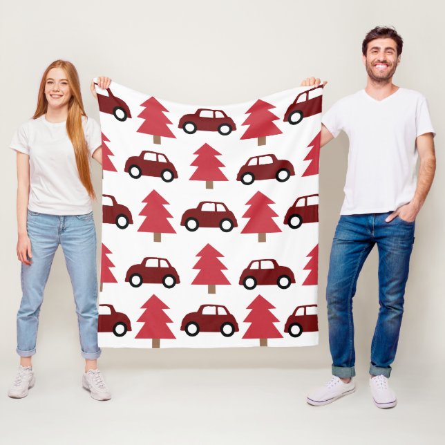 Kids Red Toy Car Christmas Tree Fleece Blanket (In Situ)