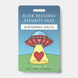 Kids Red UFO Party Alien Research Security Pass ID Badge