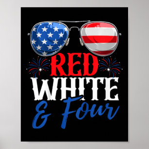 Kids Red White And Four 4th Of July Birthday Party Poster