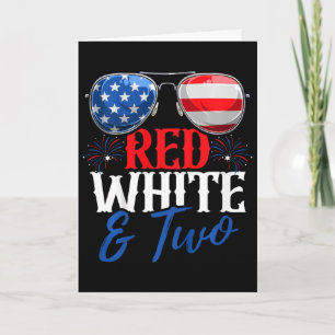 Kids Red White And Two 4th Of July Birthday Party Card