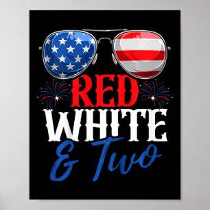 Kids Red White And Two 4th Of July Birthday Party Poster