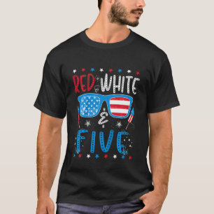 Kids Red White & Five 5th Birthday 4th Of July Bo T-Shirt