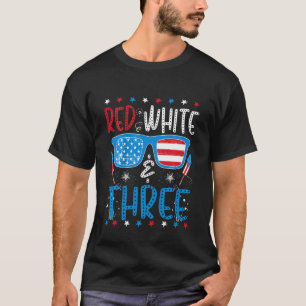 Kids Red White & Three 3rd Birthday 4th Of July B T-Shirt