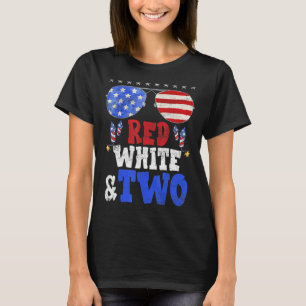 Kids Red White & Two 2nd Birthday 4th Of July Inde T-Shirt